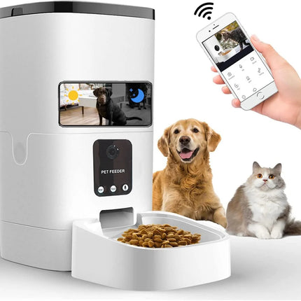 Pet Feeder,6L Automatic Pet Feeder for Cats and Dogs,1080P Camera,App Control,Voice Recorder,Timed Feeder for Schedule Feeding, Dual Power Supply,Wifi Pet Food Dispenser with App Control