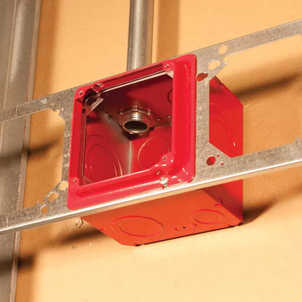 4 In. W X 2-1/8 In. D Steel Red 2-Gang Life Safety Welded Square Box with Eleven 1/2 In. Ko'S and Six Tko'S, 1-Pack