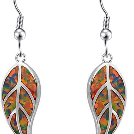 18K White Gold Plated Leaf Opal Dangle Drop Earrings for Women Teen Girls Hypoallergenic Opal Jewelry Gift