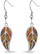 18K White Gold Plated Leaf Opal Dangle Drop Earrings for Women Teen Girls Hypoallergenic Opal Jewelry Gift