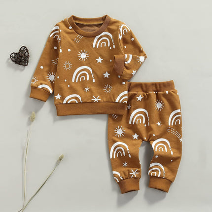 Newborn Baby Girl Long Sleeve Pullover Floral Sweatshirt Long Pant Outfits Autumn Winter Clothes (Rainbow, 6-12 Months)