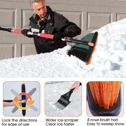 62.4" Extendable Snow Brush and Wider Ice Scraper (4.73" Width) with 360° Pivoting Brush Head, Snow Removal Tool Car Brush with Comfortable Foam Grip for Car Windshield, Trucks, Suvs