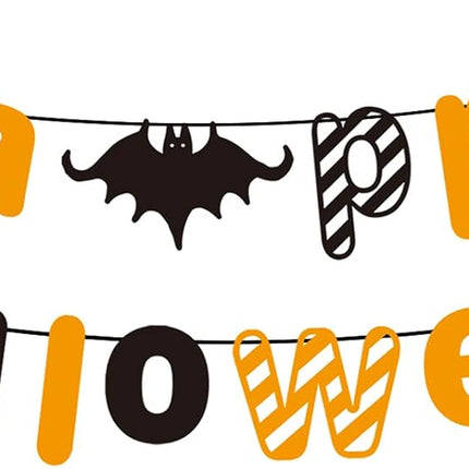 Orange Black Halloween Party Banner with Bat Pumpkin Sign Happy Halloween Letter Banner for Haunted Houses Doorways Home Outdoor Indoor Party Decorations