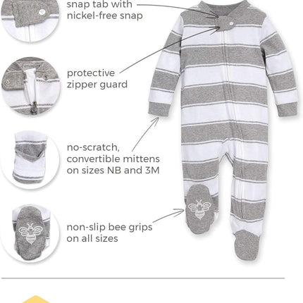 Boys' Sleep and Play Pjs, 100% Organic Cotton One-Piece Zip Front Romper Jumpsuit Pajamas