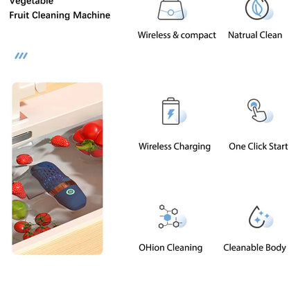 Fruit and Vegetable Cleaner Machine IPX7 Waterproof Fruit Vegetables Washing Cleaner USB Wireless Fruit Vegetable Washer Food Purifier for Seafood Rice Meat Food Cleaner