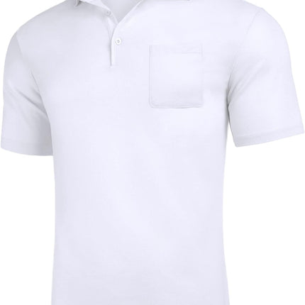 Men'S Golf Shirts Slim Fit Polo Shirt Cotton Pique Mesh Basic T Shirt White