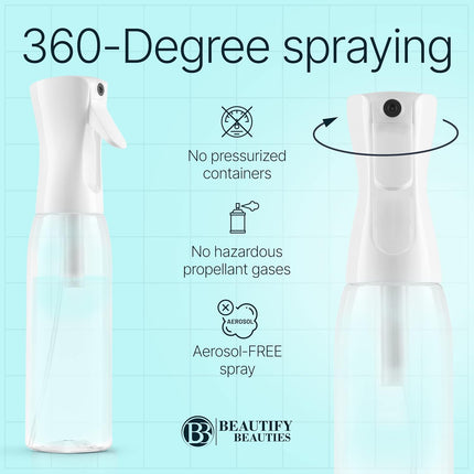 Hair Spray Bottle – Ultra Fine Continuous Water Mister for Hairstyling, Cleaning, Plants, Misting & Skin Care (Black, 10.1)