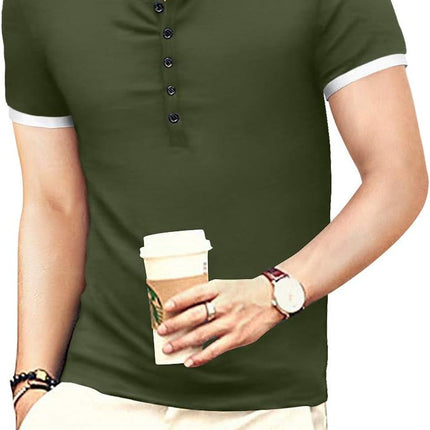 Mens Casual Slim Fit Basic Henley Short Sleeve Fashion Summer T-Shirt