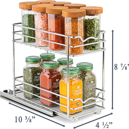 Pull Out Cabinet Organizer for Spices, Cans - Heavy Duty with Lifetime Limited Warranty- Pull Out Spice Rack- Cabinet Pull Out Shelf for Cans,Dishes, Etc, 4-1/2"W X 10-3/8"D X 8-7/8H, Chrome