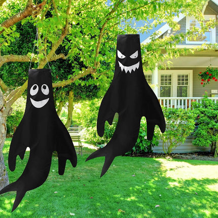 4 Pieces 43 Inch 18 Inch Halloween Ghost Decorations Halloween Ghost Windsocks Halloween Decorations for Home Halloween Decor Halloween Decorations outside for Party Supplies (Black Background)