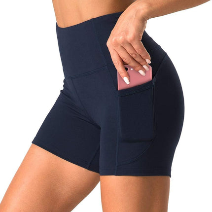 High Waist Yoga Shorts for Women with 2 Side Pockets Tummy Control Running Home Workout Shorts