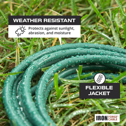 Weatherproof Outdoor Extension Cord 200 Ft, 16/3 SJTW Heavy Duty Green Extension Cord 3 Prong, Power Cable Great for Outside, Outdoor Lights, Lawn & Landscaping - US Veteran Owned