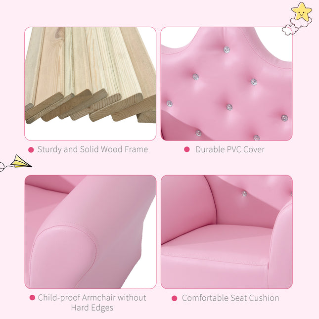 Kids Sofa Set With Footstool, Princess Sofa With Diamond Decoration