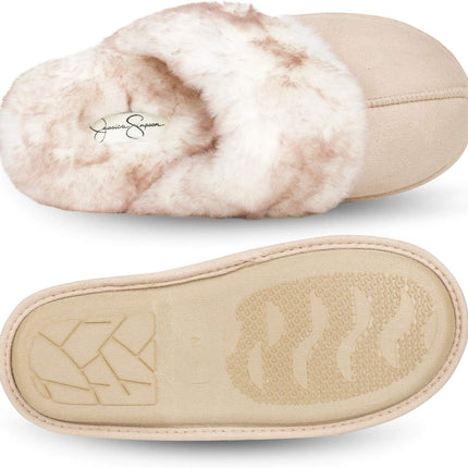 Women'S Comfy Faux Fur House Slipper Scuff Memory Foam Slip on Anti-Skid Sole