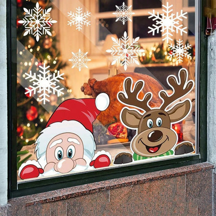 4 Sheets Of Christmas Window Clings For Glass,Santa Claus, Snowflake Wall Stickers, Static Clings, Xmas Window Decorations, Ornaments For New Year, Christmas Holiday Party Room Decorations