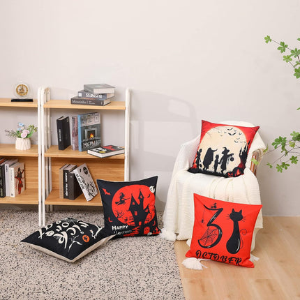 Halooween Throw Cusion Covers October 31 Trick or Treat Decorations Linen Pillow Cover for Bed