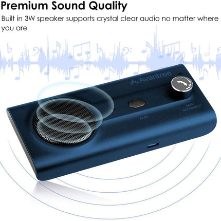 CK11 Bluetooth 5.0 Hands Free Cell Phone Car Kit, 3W Loud Speakerphone, Support Siri Assistant, Motion AUTO ON, Volume Knob, Wireless in Car Handsfree Speaker with Visor Clip – Blue