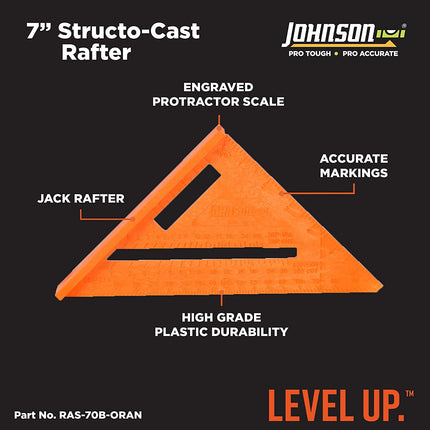 Level & Tool RAS-70B-ORAN Structo-Cast Rafter Square, 7", Orange, 1 Square