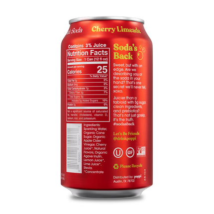 Prebiotic Soda, Cherry Limeade, 12 Pack, 12 Oz