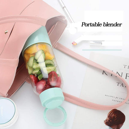 Portable Blender 6 Blades Travel Wireless Juicer Cup Mini Personal Size Blenders Food Grade Borosilicate Glass USB Rechargeable Fruit Blender for Shakes and Smoothies Mixer with Handle 450Ml(15.2Oz)