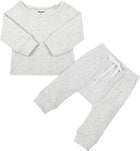 Newborn Baby Boy Girl Waffle Knitted Clothes Set Cotton Long Sleeve Pullover Pants Solid Color Fall Winter Outfits(Grey, 12-18M)