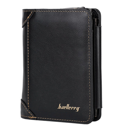 1Pc Men Leather Wallet ID Card Holder Purse Trifold Clutch Money Zipper With ID Window 14 Credit Card 1 ID Card