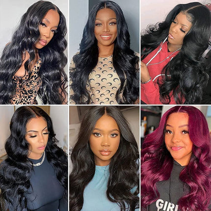 4X4 HD Transparent Body Wave Lace Front Wigs Human Hair with Baby Hair Bleached Knots Black Color 180% Density Brazilian Lace Glueless Human Hair Wigs for Black Women (26 Inch, Natural Black)