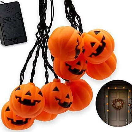 Halloween String Lights, 10 Big 3 Inch Battery Powered Jack O Lantern Blinking Lights with Motion Sensor and Halloween Music, Halloween Decorations. (Pumpkin)