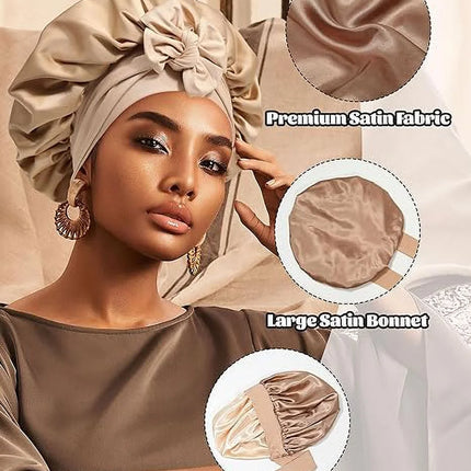 Satin Bonnet Silk Bonnet for Sleeping Silk Sleep Cap Double Layer Hair Bonnet with Elastic Tie Band for Curly Hair Night Cap