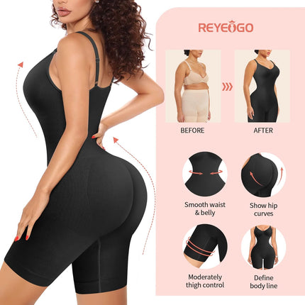 Women Seamless V Neck Bodysuit Tops Slim Fit Full Body Shaper Comfort Shapewear Butt Lifter Leotard Stretchy Jumpsuit