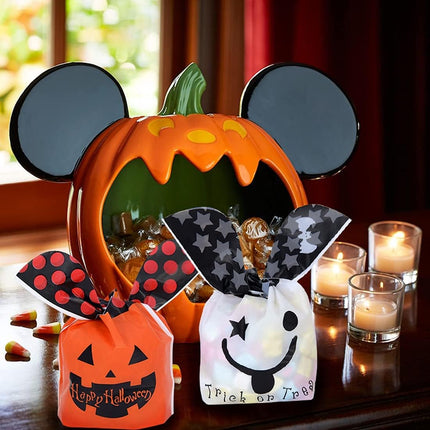 50 Pcs Halloween Candy Bag,Trick or Treat Bags Gift Basket for Kids,Pumpkin Ghost Happy Halloween Cookies Plastic Candy Bags for Halloween Party Decoration Favors