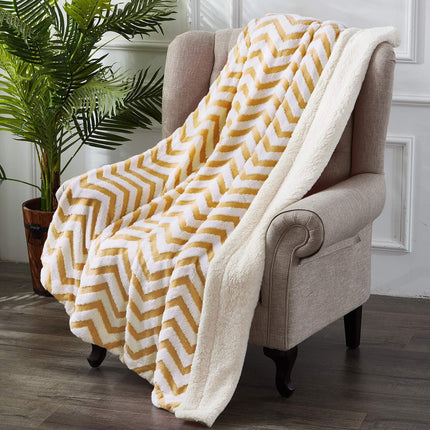 Fleece Sherpa Blanket for Couch(Ginger, Throw), Thick Warm Jacquard Chevron Blanket for Winter Christmas, 50 X 60 Inches