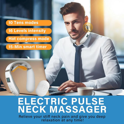 Neck Massager with Heat, Intelligent Electric Neck Massagers for Deep Tissue, Portable & Cordless Heated Neck & Shoulder Massagerr, for Reduce Fatigue, with 10 Modes & 16 Levels, Gift for Women Men