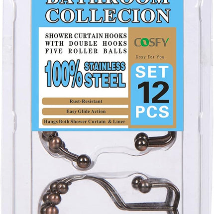 Shower Curtain Hooks Rings, Rust-Resistant Metal Double Glide Shower Hooks for Bathroom, Modern Decorative Design Shower Rods Curtains - Nickel