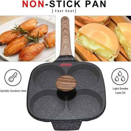 Fried Egg Pan, Egg Frying Pan with Lid Nonstick 4 Cups Pancake Pan Aluminium Alloy Cooker for Breakfast, Induction Compatible