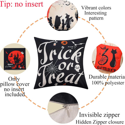 Halooween Throw Cusion Covers October 31 Trick or Treat Decorations Linen Pillow Cover for Bed