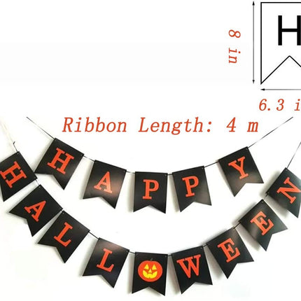 Black HAPPY HALLOWEEN Banner Garland with Pumpkin Sign, Halloween Party Decorations