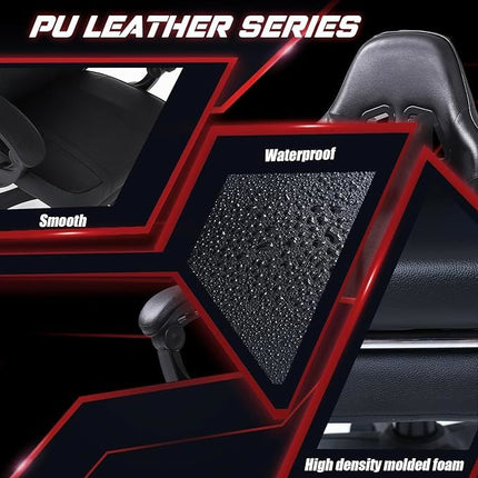 Video Game Chairs for Adults, PU Leather Gaming Chair with Footrest, 360°Swivel Adjustable Lumbar Pillow Gamer Chair, Comfortable Computer Chair for Heavy People