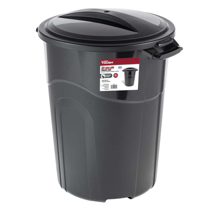 Hyper Tough 32 Gallon Heavy Duty Plastic Garbage Can, Included Lid, Indoor/Outdoor, Black