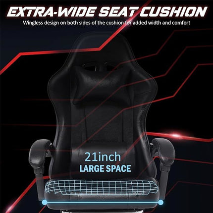 Video Game Chairs for Adults, PU Leather Gaming Chair with Footrest, 360°Swivel Adjustable Lumbar Pillow Gamer Chair, Comfortable Computer Chair for Heavy People