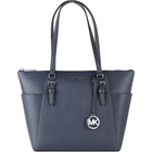 Michael Kors Womens Charlotte Large Top Zip Tote 35F0SCFT3L-406 (Navy/Silver Hardware)