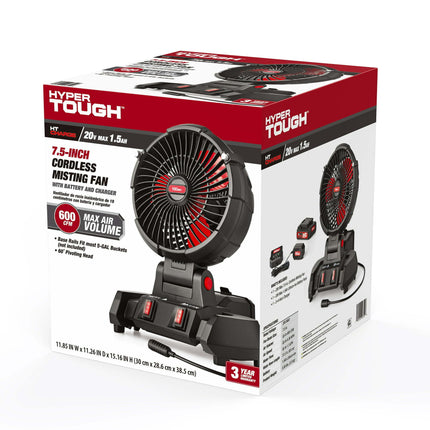 Hyper Tough 20V 7.5 inch Cordless Misting Fan, with 1.5Ah Lithium-ion Battery Pack Powered, C1024