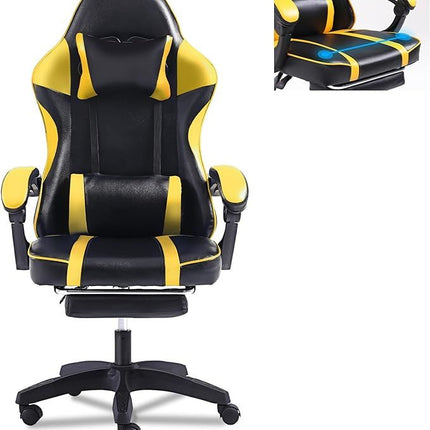 Video Game Chairs for Adults, PU Leather Gaming Chair with Footrest, 360°Swivel Adjustable Lumbar Pillow Gamer Chair, Comfortable Computer Chair for Heavy People