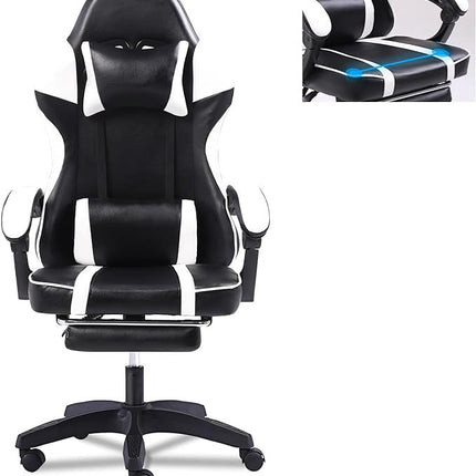 Video Game Chairs for Adults, PU Leather Gaming Chair with Footrest, 360°Swivel Adjustable Lumbar Pillow Gamer Chair, Comfortable Computer Chair for Heavy People