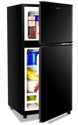 3.5Cu.Ft Compact Refrigerator Mini Fridge with Freezer, Small Refrigerator with 2 Door, 7 Level Thermostat Removable Shelves for Kitchen, Dorm, Apartment, Bar, Office Black