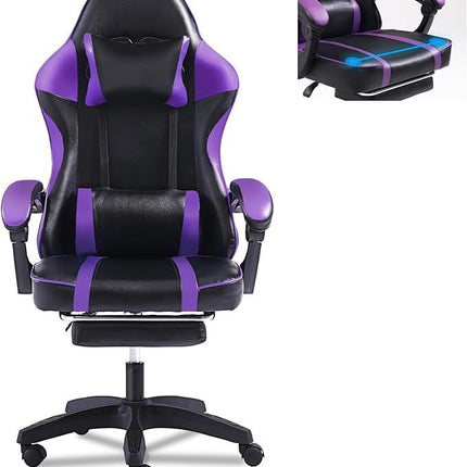 Video Game Chairs for Adults, PU Leather Gaming Chair with Footrest, 360°Swivel Adjustable Lumbar Pillow Gamer Chair, Comfortable Computer Chair for Heavy People