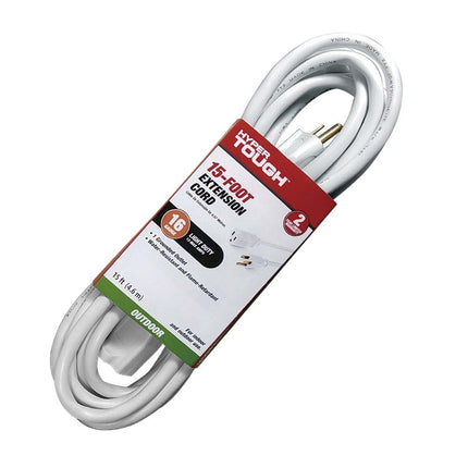 Hyper Tough 15FT 16AWG 3 Prong White for Outdoor and Indoor Use Single Outlet Extension Cord