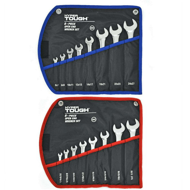 Hyper Tough 16-Piece Metric and SAE Double Open End Wrench Set