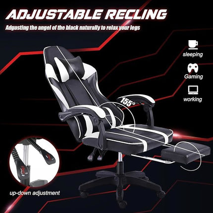 Video Game Chairs for Adults, PU Leather Gaming Chair with Footrest, 360°Swivel Adjustable Lumbar Pillow Gamer Chair, Comfortable Computer Chair for Heavy People