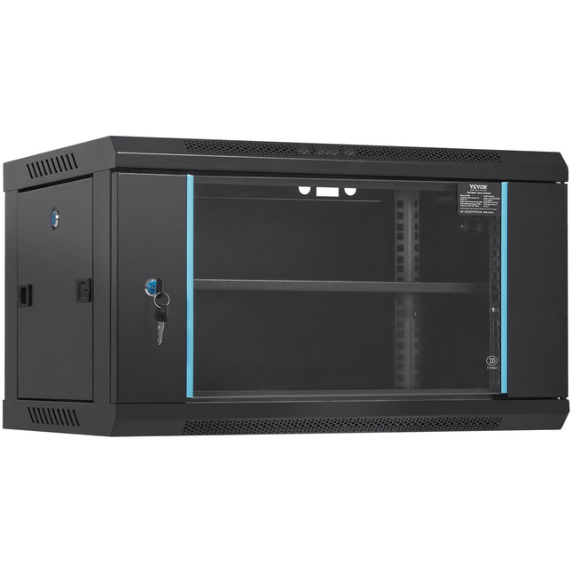 VEVOR 6U Wall Mount Network Server Cabinet, 15.5'' Deep, Server Rack Cabinet Enclosure, 200 lbs Max. Ground-mounted Load Capacity, with Locking Glass Door Side Panels, for IT Equipment, A/V Devices